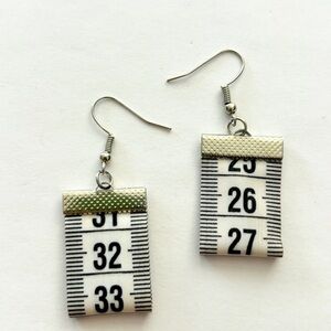 Upcycled White Measuring Tape Earrings, NWT, Unworn